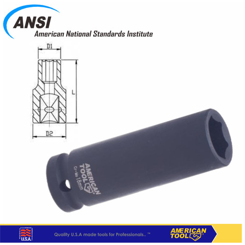 [EZM.2400799] Mata socket 1/2"DR Impact panjang 22mm 6PT American Tool 8957879