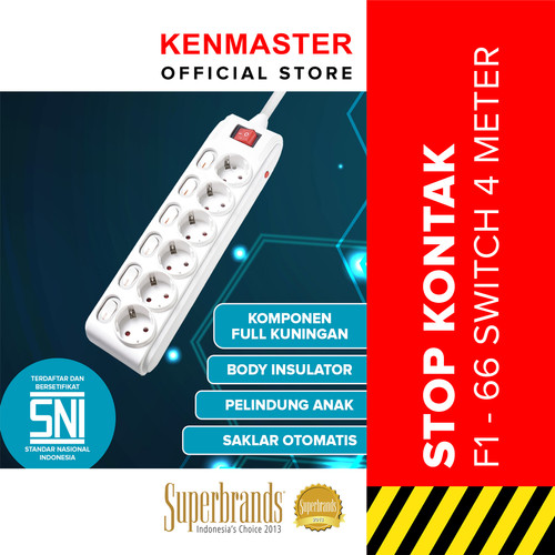 [EZM.2500229] Kenmaster Stop Kontak 6 Lubang F-66 6 4M Stopkontak Colokan Listrik Colokan Putih