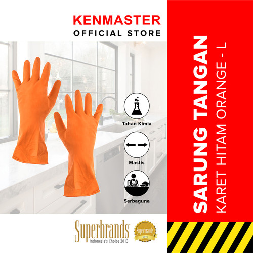 [EZM.2500373] Kenmaster Sarung Tangan Karet Orange L (1 pasang) - Sarung Tangan Cuci Piring Household Rubber Gloves Sarung Tangan Latex