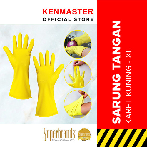 [EZM.2500375] Kenmaster Sarung Tangan Karet Kuning XL (1 pasang) - Sarung Tangan Cuci Piring Household Rubber Gloves Sarung Tangan Latex