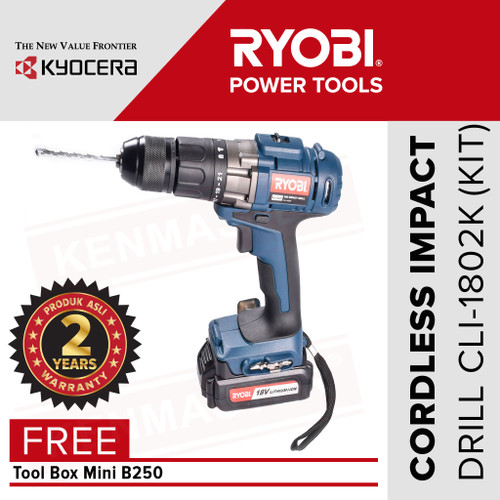 [EZM.2500456] Ryobi Cordless Driver Drill CLI-1802K KIT 18V FREE Tool Box+FaceShield