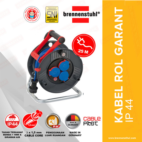 [EZM.2500462] Brennenstuhl Kabel Roll 25 Meter Garant IP44 - 1219850 / Kabel Roll 3 Lubang / Colokan Listrik / Teriminal Listrik / Kabel Sambung / Colokan Sambung