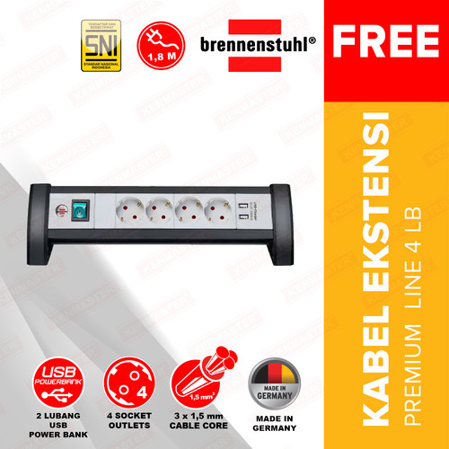 [EZM.2500463] Brennenstuhl Stop Kontak 4 Lubang + 2 Lubang USB Premium Office Line 1,8 Meter / Stopkontak / Colokan Listrik / Terminal Listrik / Kabel Sambung / Colokan Sambung