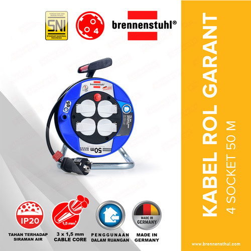 [EZM.2500512] Brennenstuhl Kabel Roll 50 Meter Garant Export -KBRL038-1205066 / Kabel Roll 4 Lubang / Colokan Listrik / Teriminal Listrik / Kabel Sambung / Colokan Sambung
