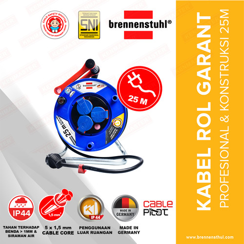[EZM.2500514] Brennenstuhl Kabel Roll 25 Meter Garant IP44 - KBRL04 / Kabel Roll 3 Lubang / Colokan Listrik / Teriminal Listrik / Kabel Sambung / Colokan Sambung