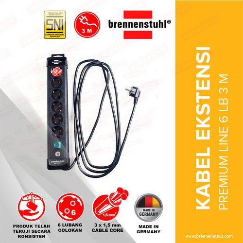 [EZM.2500538] Brennenstuhl Stop Kontak 6 Lubang Premium Line / Stopkontak / Colokan Listrik / Terminal Listrik / Kabel Sambung / Colokan Sambung