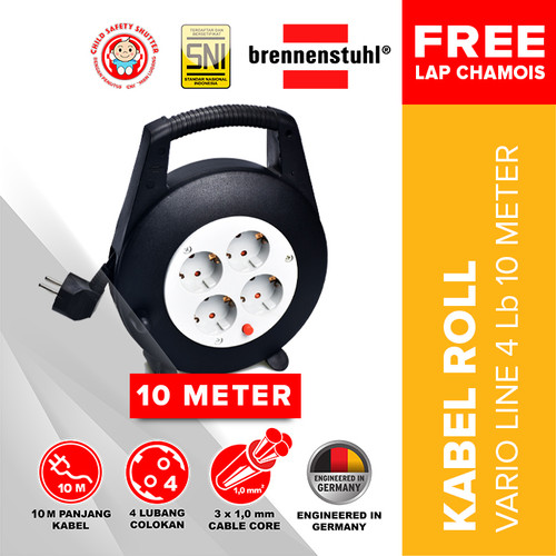 [EZM.2500564] Brennenstuhl Kabel Roll 10 Meter Vario Line -KBRL036 / Kabel Roll 4 Lubang / Colokan Listrik / Teriminal Listrik / Kabel Sambung / Colokan Sambung