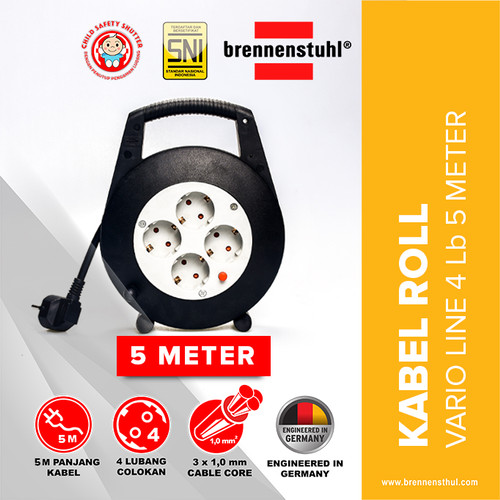 [EZM.2500565] Brennenstuhl Kabel Roll 5 Meter Vario Line -KBRL035 / Kabel Roll 4 Lubang / Colokan Listrik / Teriminal Listrik / Kabel Sambung / Colokan Sambung