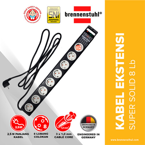 [EZM.2500567] Brennenstuhl Stop Kontak 8 Lubang Super Solid Line Fuse 2,5 Meter / Stopkontak / Colokan Listrik / Terminal Listrik / Kabel Sambung / Colokan Sambung