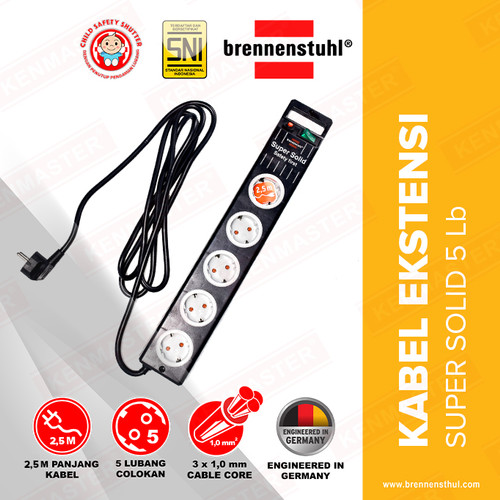 [EZM.2500568] Brennenstuhl Stop Kontak 5 Lubang Super Solid Line Fuse 2,5 Meter / Stopkontak / Colokan Listrik / Terminal Listrik / Kabel Sambung / Colokan Sambung