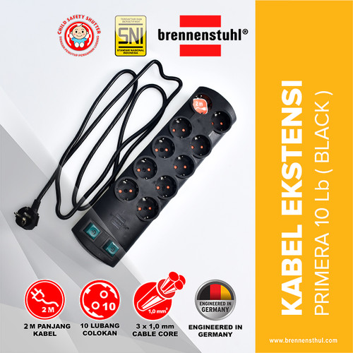 [EZM.2500569] Brennenstuhl Stop Kontak 10 Lubang Primera Line 2 Meter Black / Stopkontak / Colokan Listrik / Terminal Listrik / Kabel Sambung / Colokan Sambung