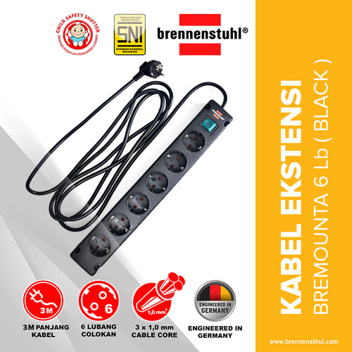 [EZM.2500573] Brennenstuhl Stop Kontak 6 Lubang Bremounta Switch 3 Meter / Stopkontak / Colokan Listrik / Terminal Listrik / Kabel Sambung / Colokan Sambung