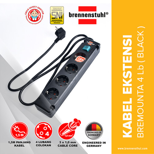 [EZM.2500574] Brennenstuhl Stop Kontak 4 Lubang Bremounta Switch 1,5 Meter / Stopkontak / Colokan Listrik / Terminal Listrik / Kabel Sambung / Colokan Sambung
