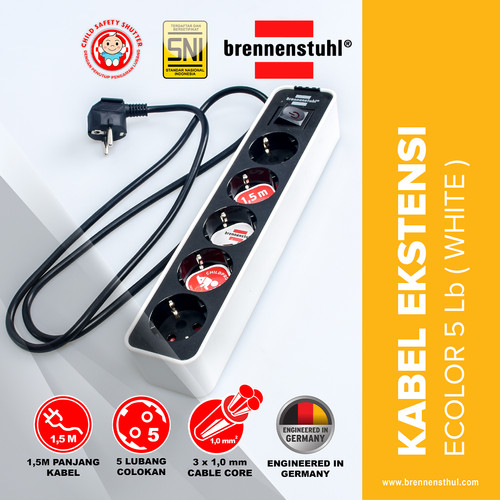 [EZM.2500578] Brennenstuhl Stop Kontak 5 Lubang Ecolor Switch 1,5 Meter Putih / Stopkontak / Colokan Listrik / Terminal Listrik / Kabel Sambung / Colokan Sambung