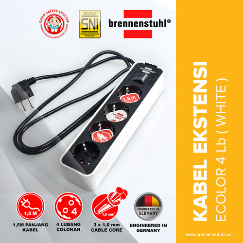 [EZM.2500579] Brennenstuhl Stop Kontak 4 Lubang Ecolor Switch 1,5 Meter Putih / Stopkontak / Colokan Listrik / Terminal Listrik / Kabel Sambung / Colokan Sambung