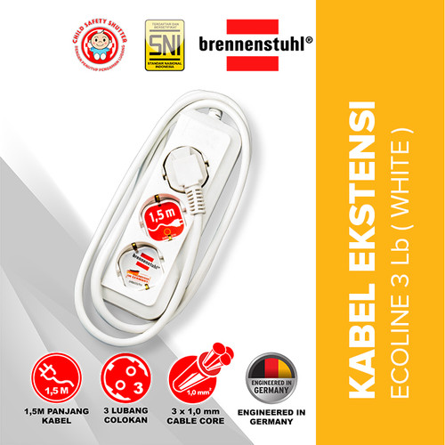 [EZM.2500594] Brennenstuhl Stop Kontak 3 Lubang Eco Line 1,5 Meter Putih / Stopkontak / Colokan Listrik / Terminal Listrik / Kabel Sambung / Colokan Sambung