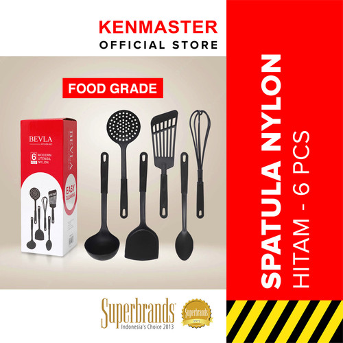 [EZM.2500600] Bevla Kitchen Set 6 Pcs BV-023 / Saringan Spatula / Scraper / Pengocok Telur / Centong - Set Alat Masak (Black)