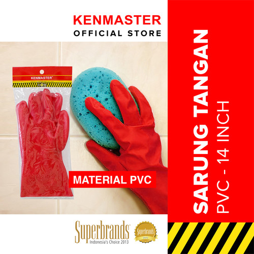 [EZM.2500651] Kenmaster Sarung Tangan PVC Merah 14 Inch - Sarung Tangan PVC Tebal Sarung Tangan Karet PVC