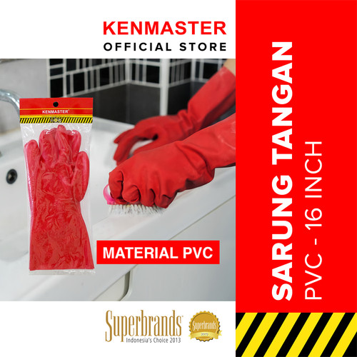 [EZM.2500652] Kenmaster Sarung Tangan PVC Merah 16 Inch - Sarung Tangan PVC Tebal Sarung Tangan Karet PVC