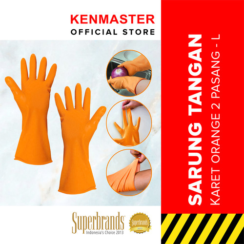 [EZM.2500705] Kenmaster Sarung Tangan Karet Orange L (2 pasang) - Sarung Tangan Cuci Piring Household Rubber Gloves Sarung Tangan Latex