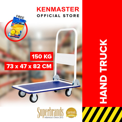 [EZM.2500726] Kenmaster Hand Truck 150 / 300 KG Besi Roda Nylon - Troli Barang - Troli Lipat Dorong Biru / Dorongan Barang