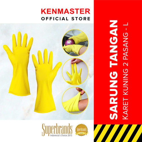 [EZM.2500736] Kenmaster Sarung Tangan Karet Kuning L (2 pasang) - Sarung Tangan Cuci Piring Household Rubber Gloves Sarung Tangan Latex