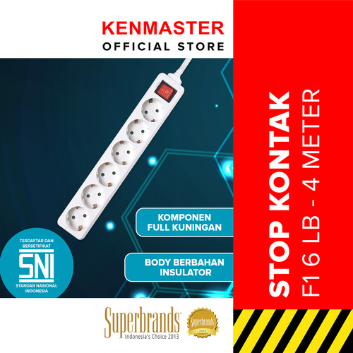 [EZM.2500745] Kenmaster Stop Kontak F1-6 Lubang 4 Meter Stopkontak Colokan Listrik Colokan