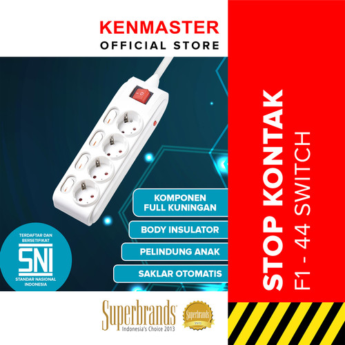 [EZM.2500765] Kenmaster Stop Kontak 4 Lubang F1-44 Switch Stopkontak Colokan Listrik Colokan