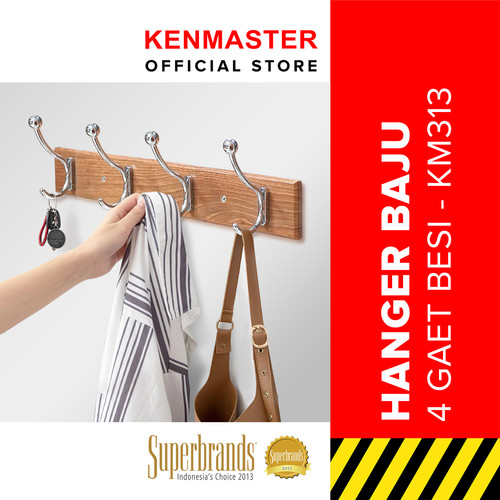 [EZM.2500801] Kenmaster Hanger Kayu 4pc Hooks KM-313 - Gantungan 4 pcs besi