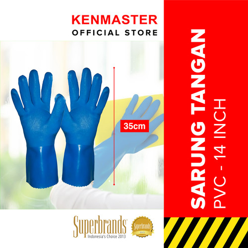 [EZM.2500861] Hunter Sarung Tangan PVC Biru 14 Inch - Sarung Tangan PVC Tebal Sarung Tangan Karet PVC