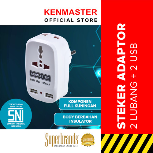 [EZM.2500889] Kenmaster Steker S0203 - 2 Lubang USB Colokan Listrik / Colokan Saklar