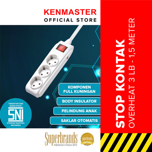 [EZM.2501096] Kenmaster Stop Kontak F3 Lubang Overheat Stopkontak Colokan Listrik Colokan SNI