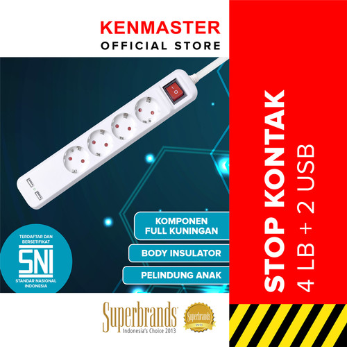 [EZM.2501097] Kenmaster Stop Kontak 4 Lubang + Colokan 2 Lubang USB Stopkontak Colokan Listrik Colokan