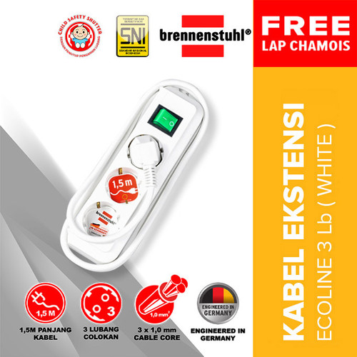 [EZM.2501223] Brennenstuhl Stop Kontak 3 Lubang Eco Line Switch 1,5 Meter Putih / Stopkontak / Colokan Listrik / Terminal Listrik / Kabel Sambung / Colokan Sambung