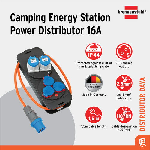 [EZM.2401017] Stop Kontak Kabel Extension Terminal Listrik 5 Lubang Brennenstuhl Power Distribution Outdoor Industri CEE 16A IP44 / Colokan Listrik Kabel Ekstensi 1.5 Meter - 1151600030