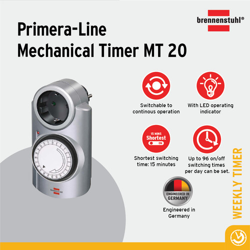 [EZM.2401064] Stop Kontak Timer Terminal Colokan Listrik 1 Lubang Brennenstuhl Primera Line Timer Mekanik MT 20 - 1506530