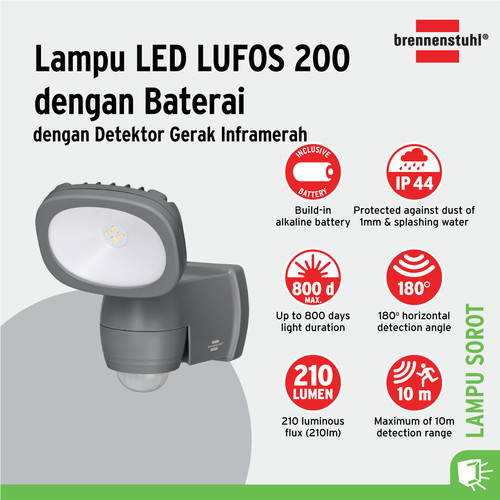 [EZM.2401168] Lampu Sorot dengan Pendeteksi Infrared Brennenstuhl Battery LED Light LUFOS 200 with infrared motion detector / Lampu Penerangan