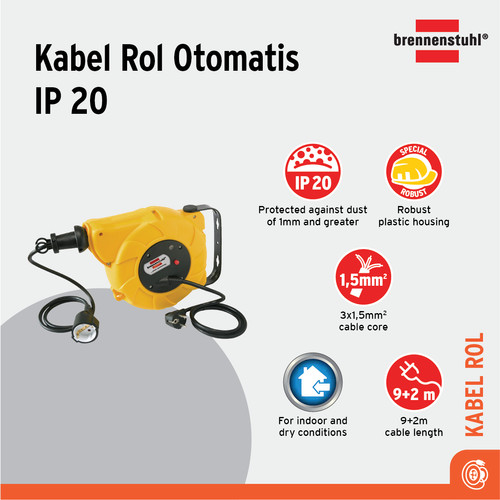 [EZM.2401202] Kabel Rol Otomatis Brennenstuhl Cable Reel Automatic IP20 9+2m / Colokan Listrik dengan Kabel Gulung 9+2 Meter -1241020300
