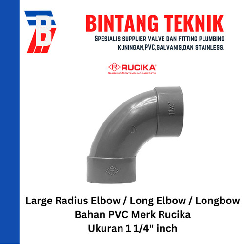[EZR.2701504] Large Radius Elbow (Long Elbow) 1 1/4" inch PVC Rucika D (Tipis)