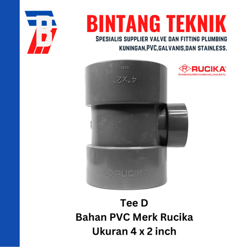 [EZR.2701537] Reducer Tee (Vlok Tee) 4" x 2" inch PVC Rucika D