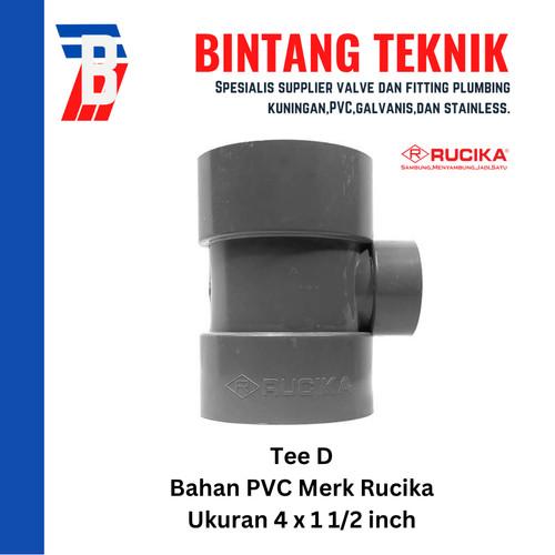 [EZR.2701538] Reducer Tee (Vlok Tee) 4" x 1 1/2" inch PVC Rucika D