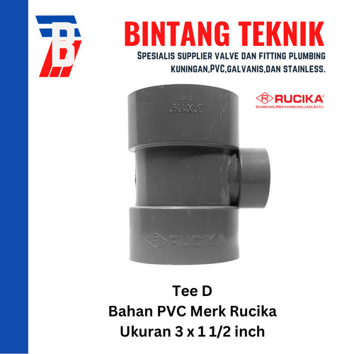 [EZR.2701542] Reducer Tee (Vlok Tee) 3" x 1 1/2" inch PVC Rucika D