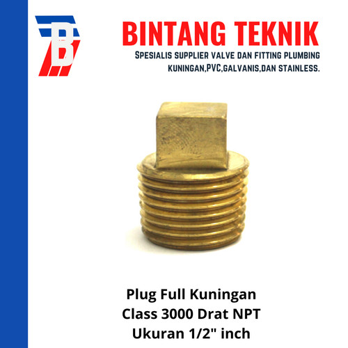 [EZR.2702322] Plug (Vlug) 1/2" inch Full Kuningan Class 3000 Drat NPT