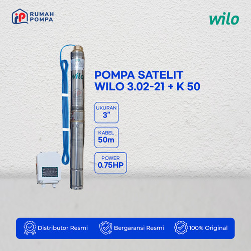 [EZM.1160012] Pompa Satelit Wilo Actun 3.02-21 + K 50 M - Pompa Sumur Dalam 0,75 HP