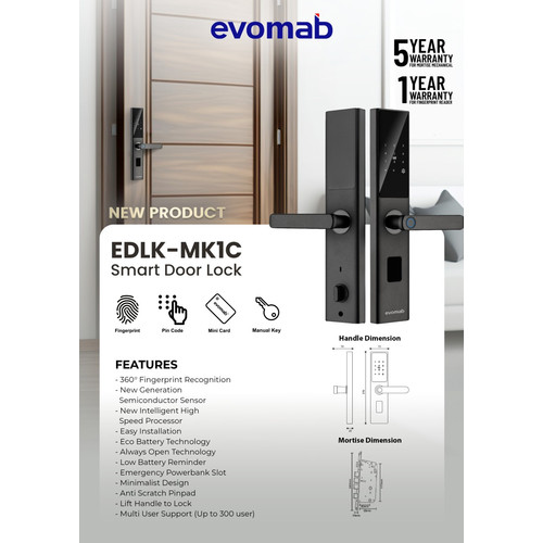 [EZM.1160085] Smart Door Lock Kunci Pintu Digital Fingerprint Kartu Evomab ELDK-MK1C