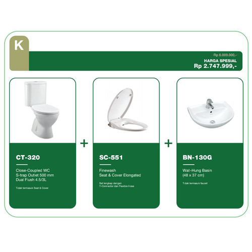 [EZM.1160125] Promo Paket Wasser Closet CT-320 + Finewash SC-551 + BN-130 G