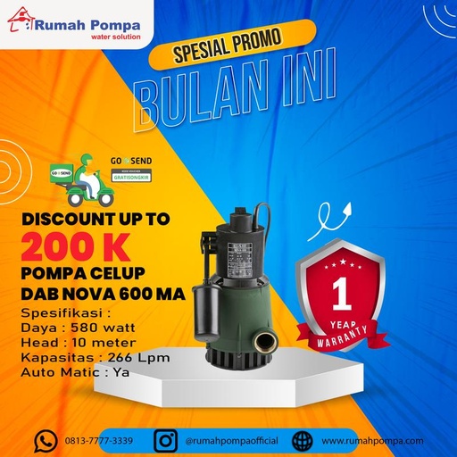 [EZM.1161405] Pompa Celup Air Bersih DAB NOVA 600 MA