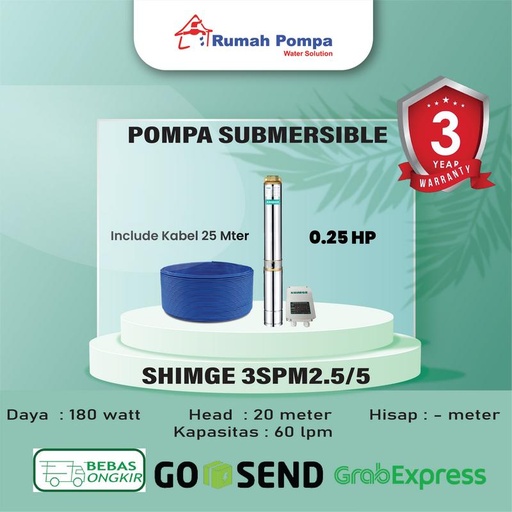 [EZM.1161409] Pompa Submersible 3 Inc SHIMGE 3SPM2,5/5 + Kabel 25 M