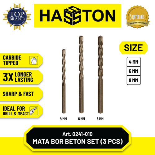 [EZM.1190779] Hasston Mata Bor Beton 3 Pcs / Carbide Tipped Masonry Drill (0241-010)