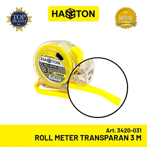 [EZM.1191116] Hasston Rol Meter Transparan 3m x 19mm / Tape Measure (3420-031)